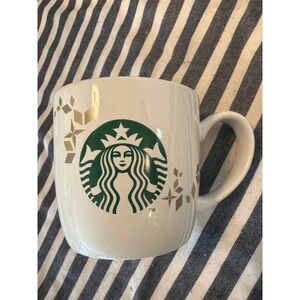 Starbucks Holiday Collection 2013 Mug White Gold Starburst Green Siren 14oz